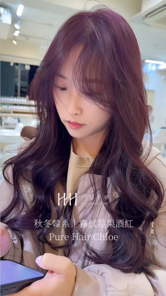 台中染髮推薦霧感莓果酒紅造型｜Pure Hair Design 東海商圈 家欣設計師作品